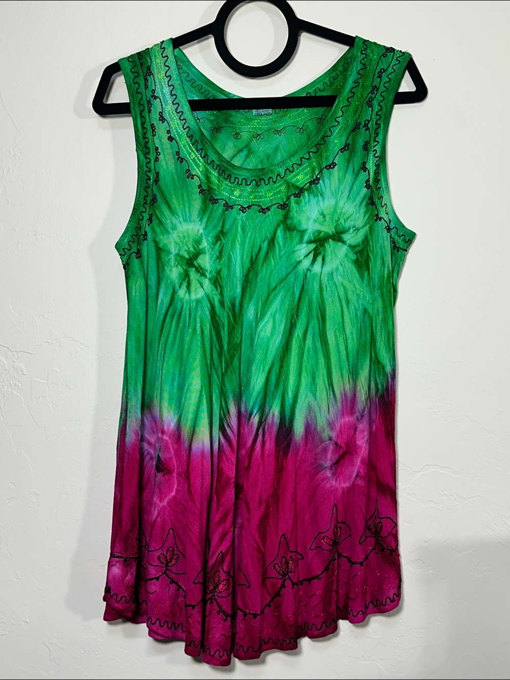 India Boutique Boho Tie Dye Embroidered Rayon Umbrella Tunic Top